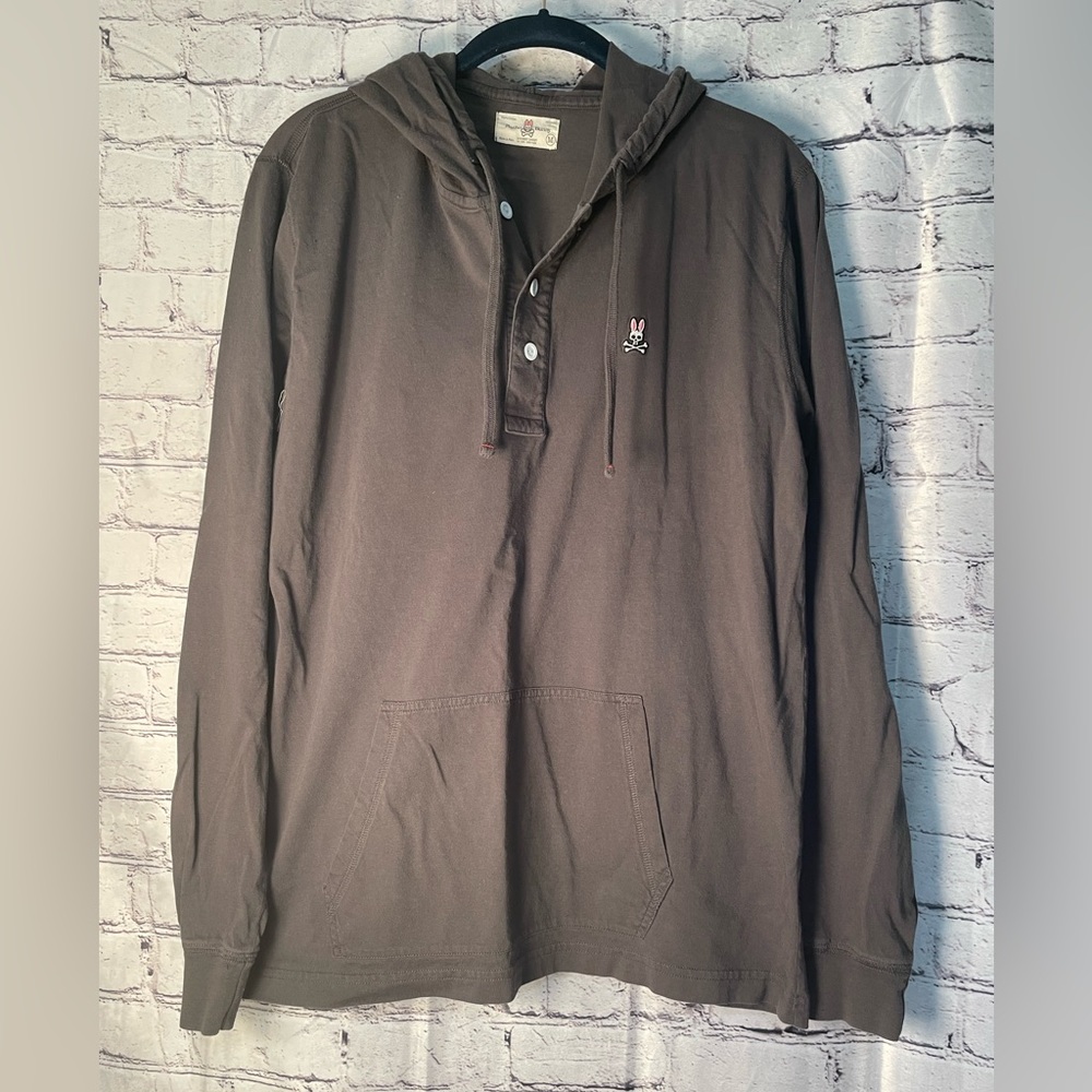 Psycho Bunny Men’s pullover hoodie grey. Medium. Henley style neck.